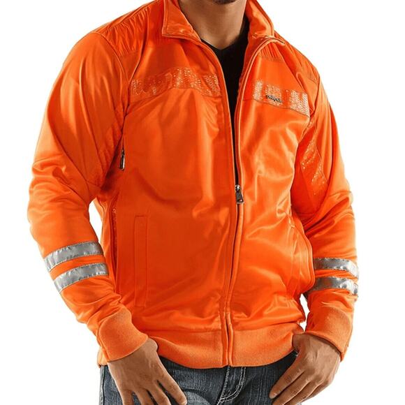 Pelle Pelle Track Jacket Mens Large Orange logo missing Pockets Lined Active - Picture 2 of 11